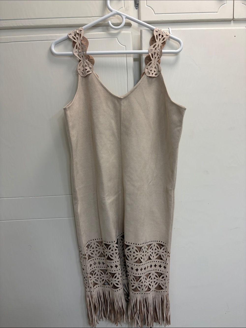 Beige Laser-Cut Fringe dress